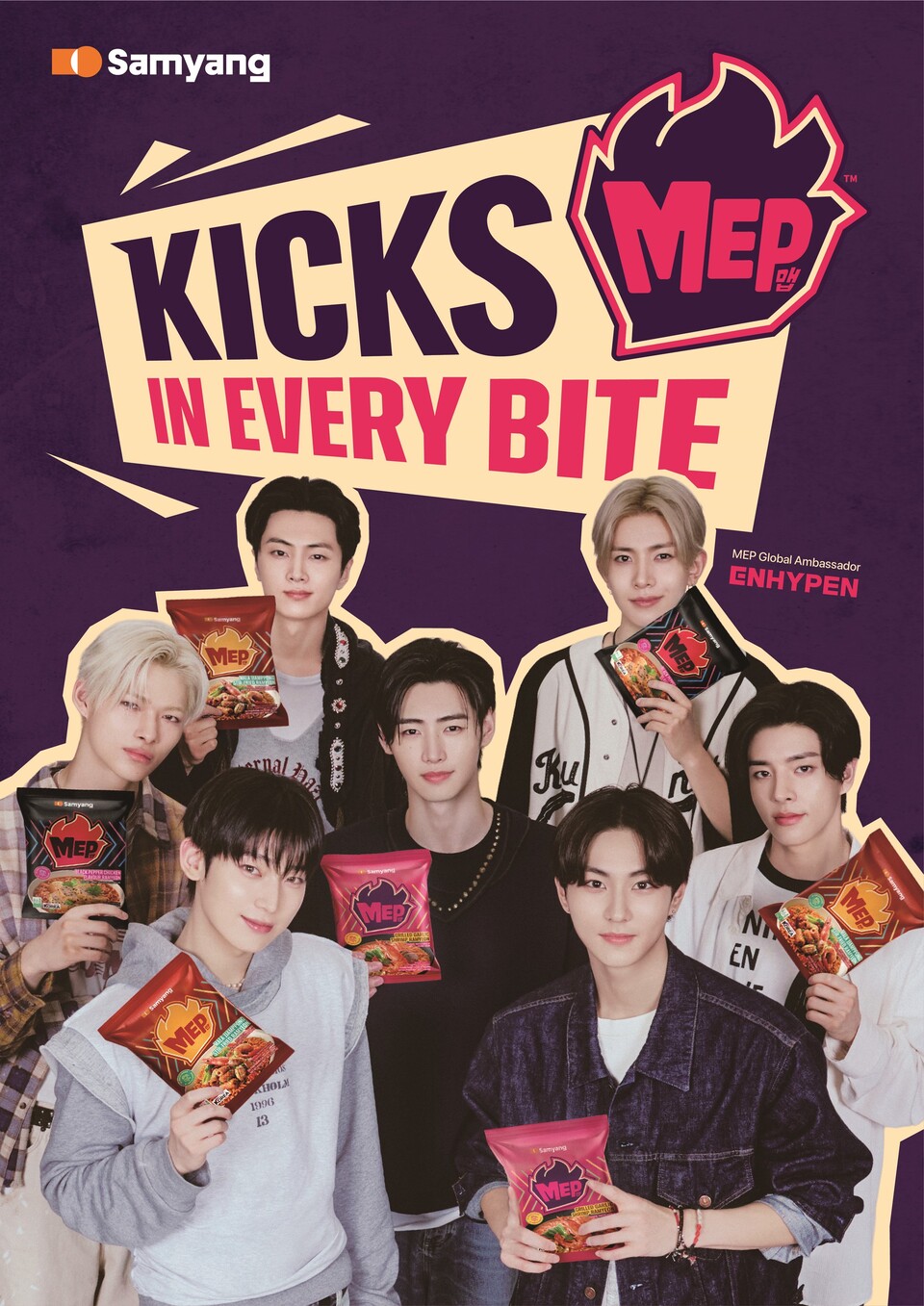빌리프랩의 아이돌그룹 엔하이픈(정원, 희승, 제이, 제이크, 성훈, 선우, 니키)이 삼양식품 MEP(맵) 브랜드 앰버서더로 발탁됐다.