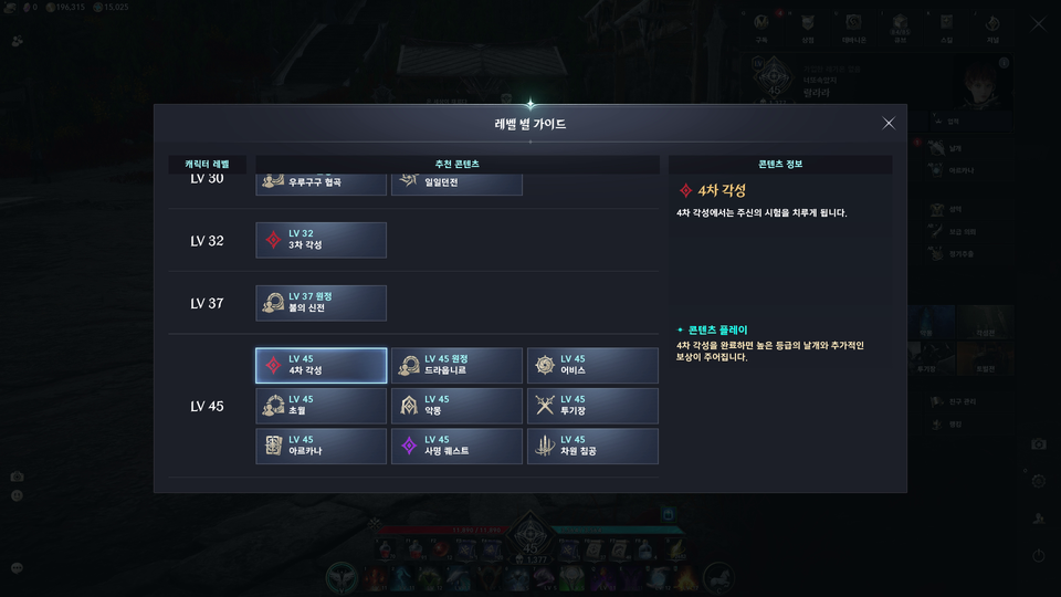 45레벨부터 열리는 콘텐츠는 선행 콘텐츠보다 많다.